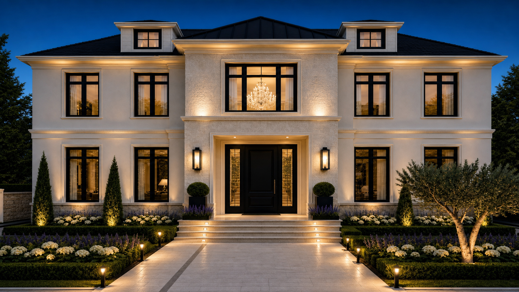10 Oswego Lane — dramatic evening illumination